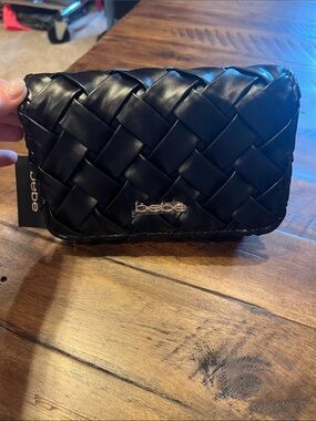 bebe Woven Black Clutch Bag